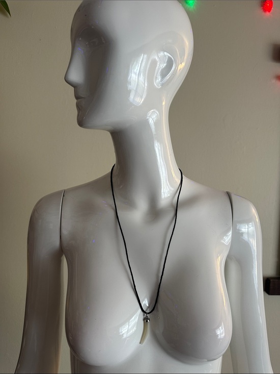 Jewelry - Black Cord Necklace with Silver and White Pendant - Women Jewelry